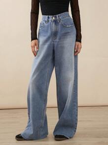 WESTFADE Premium 91% Cotton Denim Baggy Fit Wide Leg Jeans