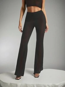 Denimoi Pantalones casuales y sencillos de color liso y talle bajo para mujeres - Negro - Ver 6