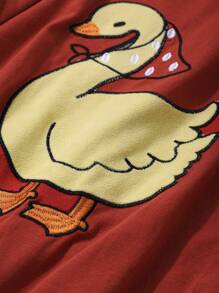 DAZY Cute Animal Pattern Embroidered Loose Lounge Set, Cozy Outfits, Fall Winter Clothes - Red - View 9