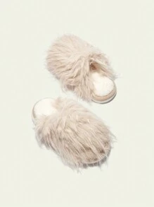 CUCCOO Quty Women's Solid Color Fuzzy Patchwork Casual Slippers