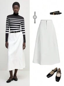 BizChic Women's Solid Color Zip Front Long Casual Skirt  Business Casual Woman - White - View 2