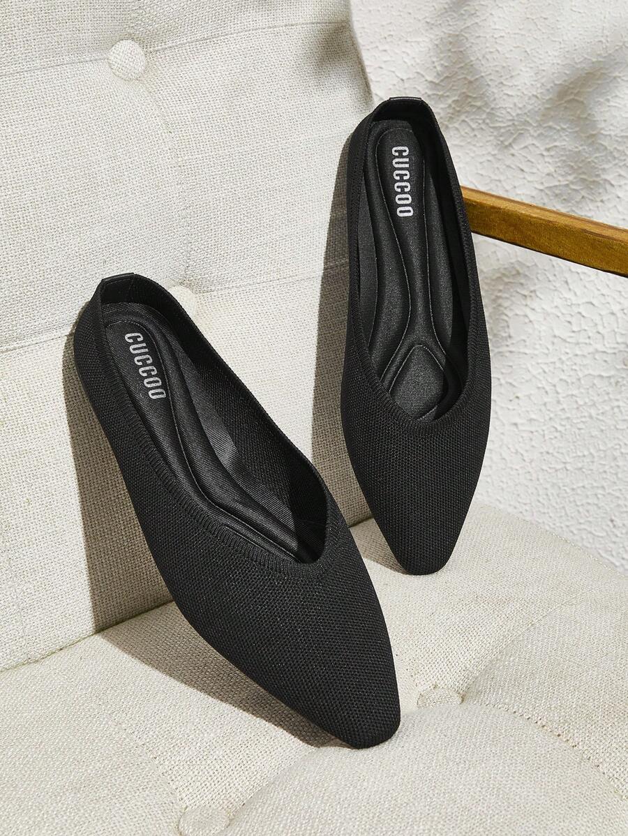 CUCCOO BASICS 女士针织平底乐福鞋秋季 - 黑色 - 查看 1