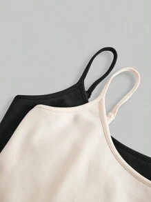 SHEIN EZwear 2 Stücke Damen Schwarzes und Weißes Elastisches Lässiges Fleece Cami-Top, Geeignet für Herbst und Winter - Verschiedenfarbig - Übersicht 9