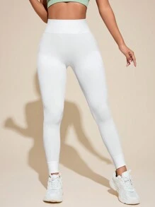 SHEIN Leggings casual per fitness e allenamento da donna, a vita alta di colore unito, sportivi