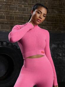 POWERISTA Powerista Women's Letter Zipper Collar Long Sleeve Cropped Seamless Matte Sports Women Jackets