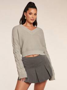 Glamine Suéter casual de unicolor de manga larga con cuello en V para mujer