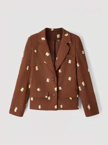 SHEIN MOD Áo khoác blazer cổ điển màu nâu nhung thêu, Áo khoác mùa đông Áo khoác cổ điển, Trang phục công sở giản dị cho nữ, Trang phục, Áo khoác đi chơi, Áo khoác - màu nâu - Xem 1