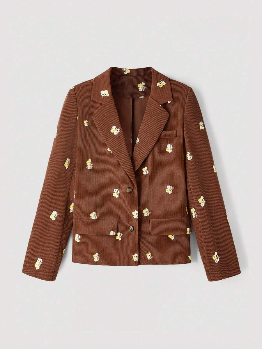 SHEIN MOD Áo khoác blazer cổ điển màu nâu nhung thêu, Áo khoác mùa đông Áo khoác cổ điển, Trang phục công sở giản dị cho nữ, Trang phục, Áo khoác đi chơi, Áo khoác - màu nâu - Xem 1