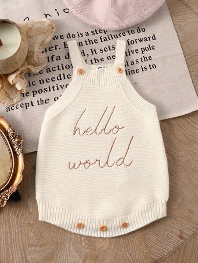 SHEIN Vintaside Kids Tutina casual per bambine con ampi bretelle, bottoni e grafica a lettere