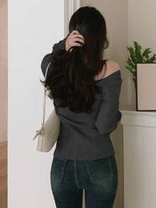 DAZY Women's Solid Color Asymmetrical Neck Fitted Elegant Sweater,Fall Clothes