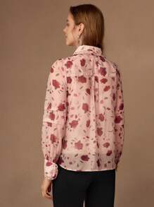 MOTF FLORAL PRINT TIE FRONT BLOUSE, WOMEN SHIRT - Pink - View 7