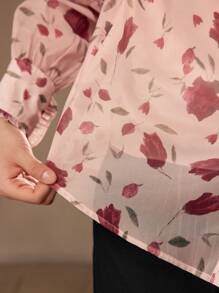 MOTF FLORAL PRINT TIE FRONT BLOUSE, WOMEN SHIRT - Pink - View 10