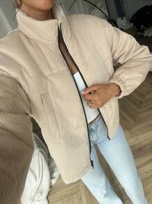 SHEIN Privé Women's Khaki Turtleneck Long Sleeve Outerwear