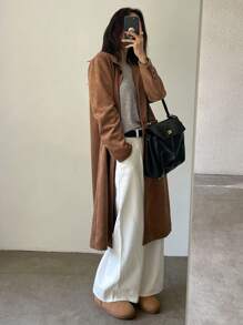 DAZY Jachetă lungă dreaptă din material suede pentru femei