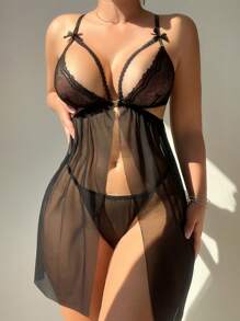 2pcs/Set Romantic Lace Patchwork Sexy Nightgown Babydoll UnderwearOuter