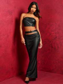 SHEIN SXY Holiday Party Banquet 2pcs/Set Women Perforated Low Waist Tight-Fitting Outfit - Black - View 1