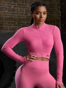 POWERISTA Powerista Women's Letter Zipper Collar Long Sleeve Cropped Seamless Matte Sports Women Jackets