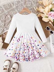 Vestido Branco de Menina Jovem com Padrão de Coração Colorido de Unicórnio Tricotado, Outono(9), Inverno(2) Vestido de Unicórnio para Meninas, Vestido de Unicórnio para Crianças