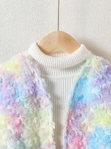 Long Sleeve Colorful 3D Floral Print Casual Jacket For Young Girl - Multicolor - View 3