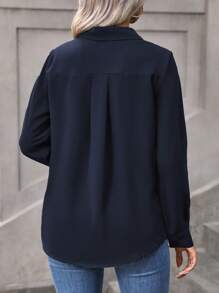 Vionelle Camisa informal con botones de talla grande, blusa sencilla de manga larga - Azul Marino - Ver 2