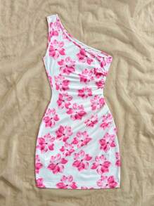 Soleia Váy mini nhún bèo in hoa màu trắng và hồng cho nữ, mặc đi nghỉ dưỡng, có thể mặc bên trong hoặc bên ngoài - Hồng - Xem 4