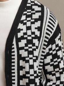 Manfinity Homme Men's Allover Print Button-Front Long Sleeve Cardigan - Black - View 4