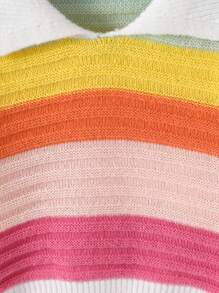 Tween Girl Autumn/Winter Colorful Striped Turtleneck Loose Casual Sweater Pullover, Thick Fuzzy, Suitable For Outdoor Activities, Parties And Casual Outings