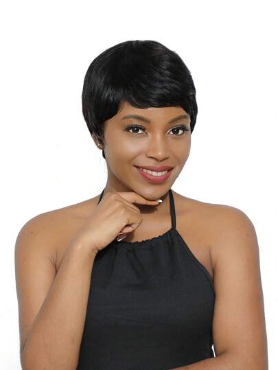 Short Curly Human Hair Wig With Bangs