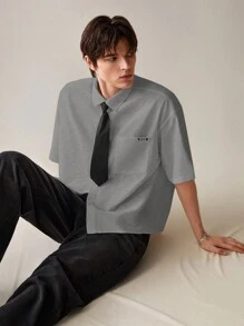 Manfinity VCAY 纯色纽扣前口袋休闲梭织衬衫