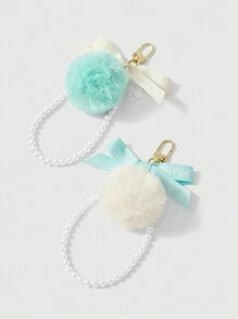 SHEIN 1pc Random Color Furball Ribbon Bow Keychain - Blue - View 9