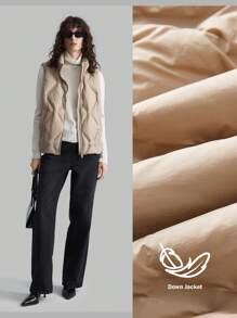 Ontre Khaki Special Quilted High Collar Down Filled Casual Vest