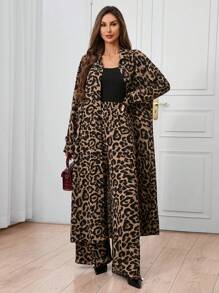 SHEIN Clasi 2pcs Women Leopard Print Long Shirt And Pants Set, Autumn