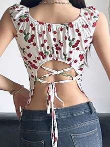 INAWLY Blusa informal de verano con estampado de cerezas para mujer