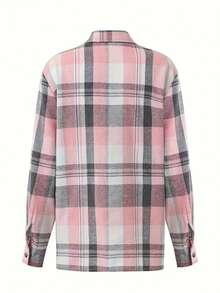 Plaid Button-Down Long Sleeve Casual Shirt With Pockets,Long Sleeve Tops