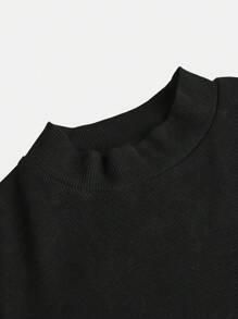 SHEIN Girlism 2 件套：少女学院风黑色立领针织毛衣和卡其色格子百褶裙休闲装，秋季