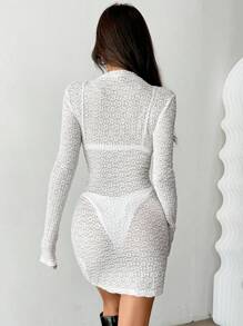 SHEIN Unity Enges Kleid mit hohem Kragen und Spitze, figurbetonendes Etuikleid mit Rüschensaum für den Büroalltag - Weiss - Übersicht 2