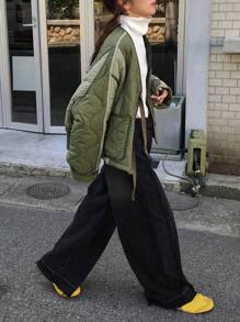 FRIFUL Jeans de mujer rectos y relajados de pierna ancha, lavados, para otoño, pantalones vaqueros holgados - Negro - Ver 5