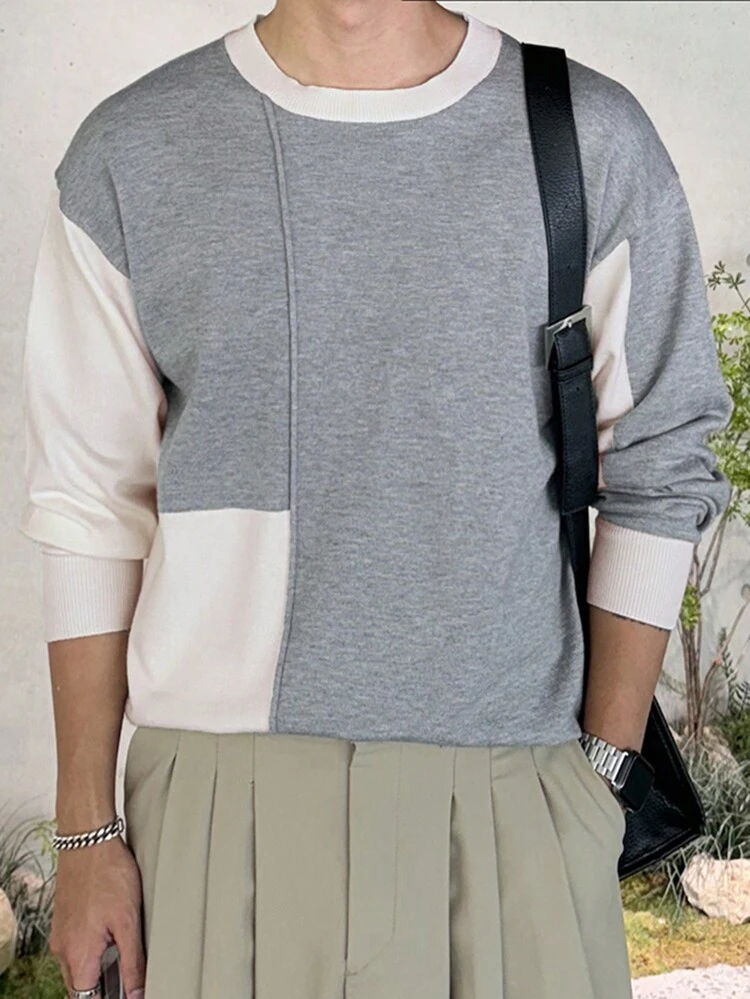Men's Color Block Patchwork Knit Sweater, Autumn