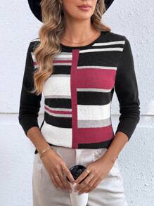 EMERY ROSE 女士修身拼色长袖圆领毛衣，秋冬款 - 彩色 - 查看 6