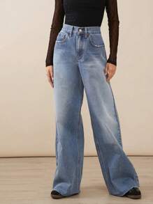 WESTFADE Premium 91% Cotton Denim Baggy Fit Wide Leg Jeans