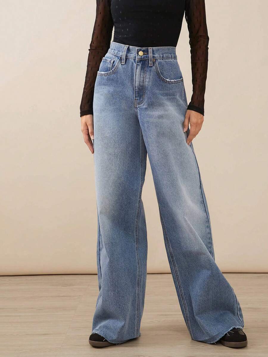 WESTFADE Premium 91% Cotton Denim Baggy Fit Wide Leg Jeans