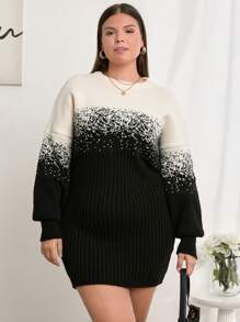 EURMUSE PLUS SIZE SPEACIAL DESIGN SWEATER DRESS, For Winter - Multicolor - View 3