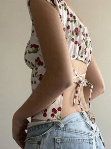 INAWLY Blusa informal de verano con estampado de cerezas para mujer