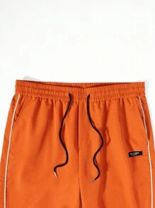 Manfinity Hypemode Men's Loose Star Pattern Side Striped Pants, Orange Sweatpants, Men Orange Pants, Men Wide Leg Sweatpants, Streetwear Pants, Men Track Pants - Orange - View 6