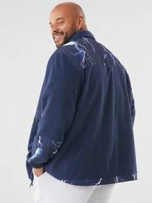 Manfinity VCAY Men's Plus Size Lightning Print Long Sleeve Casual Fleece Jacket, Spring Autumn, For Fall Winter - Multicolor - View 2