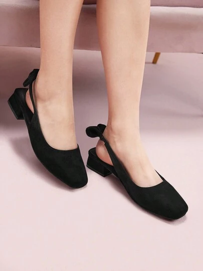 CUCCOO DOLLMOD 女士时尚方头蝴蝶结绒面舒适低跟平底鞋，适合休闲、约会、派对和购物秋季