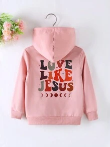 SHEIN Girls'' Casual Hooded Letter Printed Long Sleeve Fitted Top, Everyday Sporty Sweatshirt For Teens