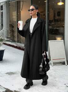 EURMUSE WOMAN ELEGANT OVERCOAT For Autumn & Winter - Black - View 7