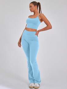 Musera Sport High Waisted Sculpt Flare Sports Leggings Only,Padel, Tennis, Pickleball Gym Fitness - Baby Blue - View 3