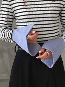 FRIFUL 女式撞色条纹修身休闲 T 恤，春秋季，返校服长袖女上衣，秋季女装 - 白色 - 查看 8